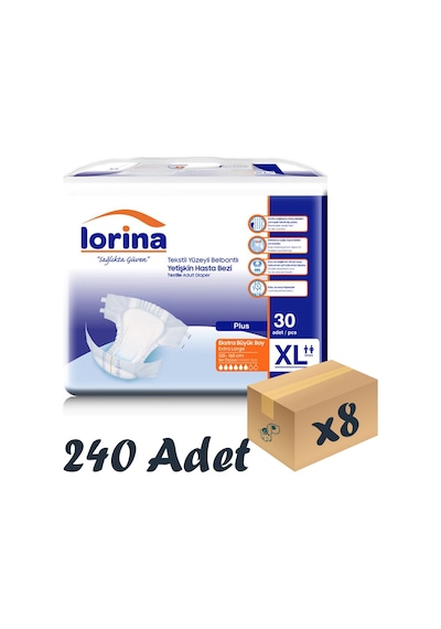 Lorina Tekstil Yüzeyli Bel Bantlı Yetişkin Hasta Bezi XL 30'Lu 8 Paket 240 Adet