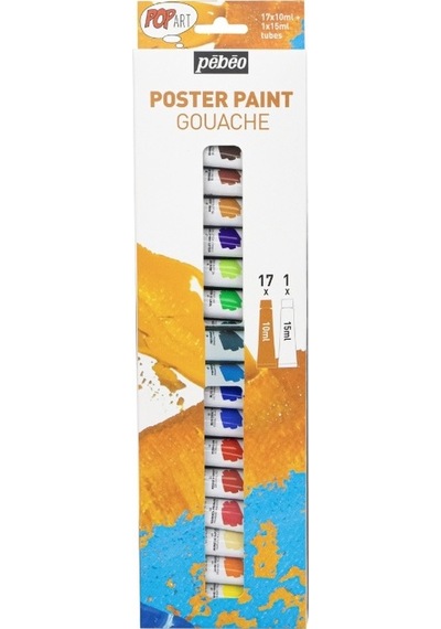 Pebeo Pop Art Guaj Boya Seti 17x10ml + 15ml Beyaz 669810 Karışık Çok Renkli