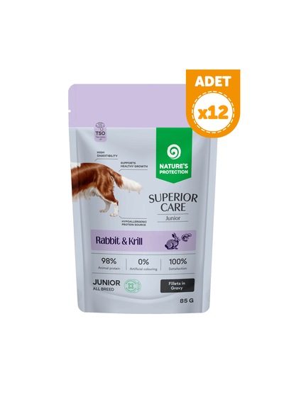 Nature S Protection Superior Care Tavşanlı & Krilli Sos İçinde Yavru Köpek Yaş Maması 85g 12 Adet