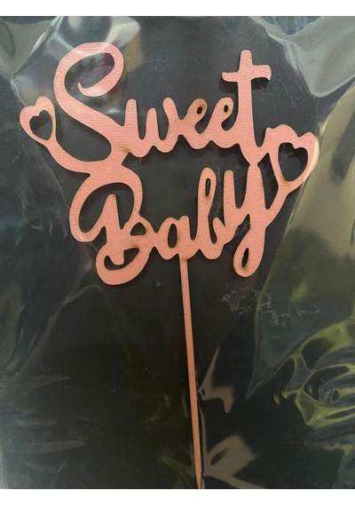 Premium Eğlence Süsleme Sweet Baby Pembe Ahşap Pasta Üzeri Süs