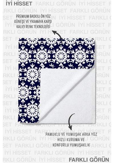 Lacivert Beyaz Kar Tanesi Plaj Havlusu - Geometrik Modern Kış Temalı Hızlı Kuruyan Mikrofiber Havlu Kül Kanyon