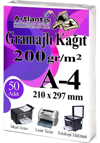 A4 Gramajlı Fotokopi Kağıdı 50 Adet 200 Gr Sertifika Kağıdı Kalın Kağıt Baskı Tüm Yazıcılara Uyumlu 21x29.7cm Ofis Büro