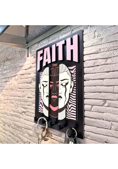 Cajuart Urban Sokak Stili Tasarım Faith İnanç Duvar Askısı Anahtarlık Dekor