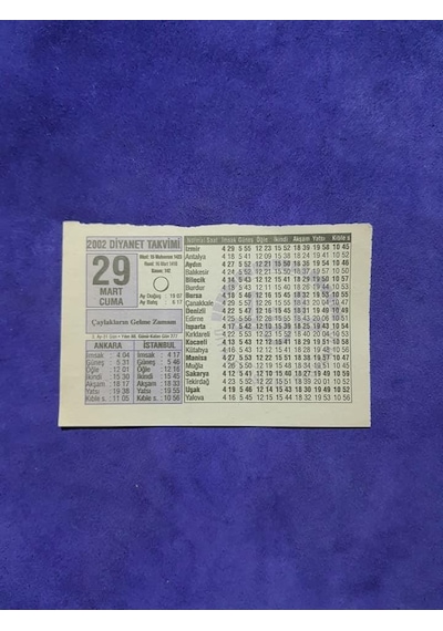 29 Mart 2002 Takvim Yaprağı - Nostalji Koleksiyonluk Takvim Yaprağı