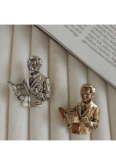 Lente Aksesuar Gold Renk Öğretmen Broş-kitap Ve Kalemli Öğretmen Yaka İğnesi Gold