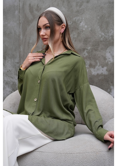Polologin Butik Haki Yeşil Dökümlü Gömlek Haki