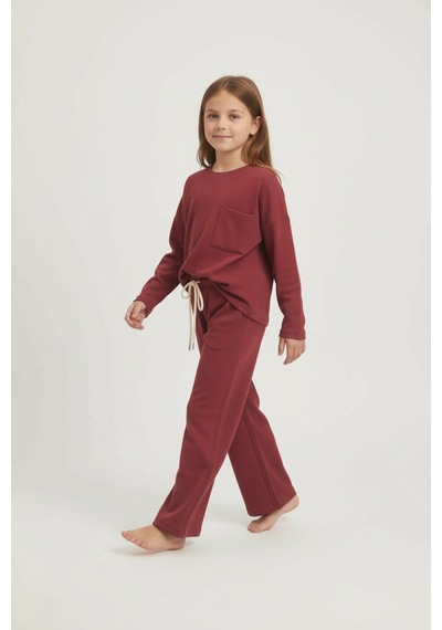 Aden Kids %100 Pamuk Çocuk Oversize Alt Üst Takım - Unisex Rahat Kalıp Bordo