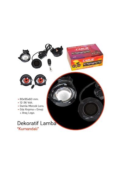 Carub 12-36v Dekoratif Lamba Led Göz+emoji+logo 33 Lens Kumandalı 80x95x60 Mm Br3010608