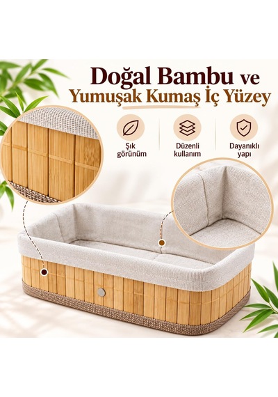 Bambu Düzenleyici Sepet Seti, Kumaş Astarlı, 5'li Set