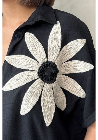Verymoda Çiçek Detaylı Gömlek D2890 SİYAH