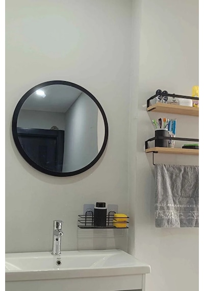 Dekoratik Yuvarlak Ayna 45 Cm Çap Antre Hol Koridor Duvar Salon Mutfak Banyo Ofis Makyaj Aynası - Siyah Siyah