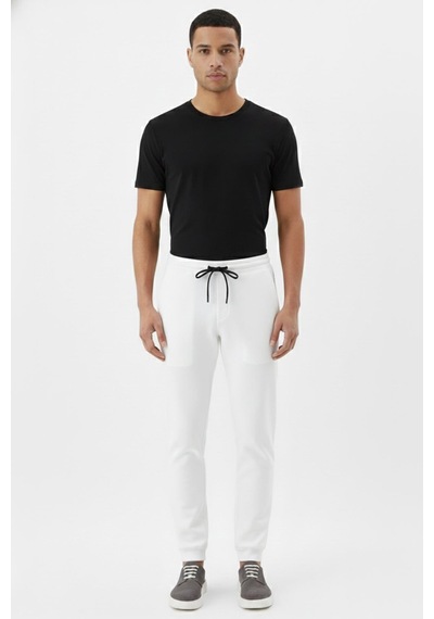 Sabri Özel Giotelli Ekru Normal Kesim Regular Fit Pamuklu Örme Jogger Pantolon