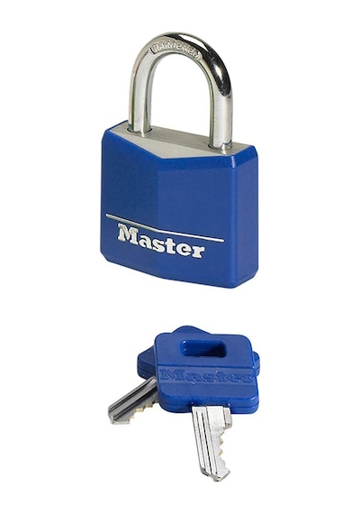 Master Lock Anahtarlı Asma Kilit Masif Alüminyum Vinil Kaplamalı, Mavi, Sarı, Kırmızı, 5,2 Cm X 3 Cm X 1,6 Cm