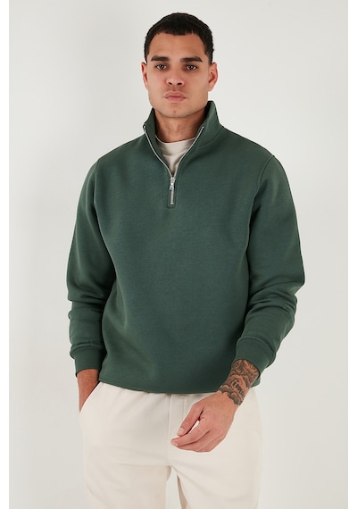 Buratti Pamuklu Regular Fit Yarım Fermuarlı Dik Yaka Erkek Sweat 59052592 Nefti