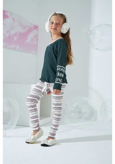 Kız Çocuk Uzun Kol Taytlı Yeşil Pijama Takımı C8t5n8o0 001