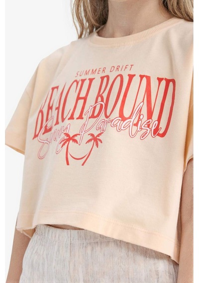 Defacto Kız Çocuk Crop Bisiklet Yaka Baskılı Kısa Kollu Tişört E0385a825smog96 Turuncu