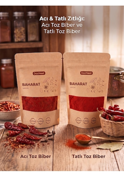 Doznest Acı & Tatlı Zıtlığı: Acı Toz Biber 100 Gr Ve Tatlı Toz Biber 100 Gr