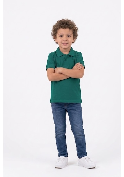 Nacar Store Unisex Çocuk Polo Yaka Kısa Kollu Lakost Tişört Okula Dönüş Zümrüt Yeşil