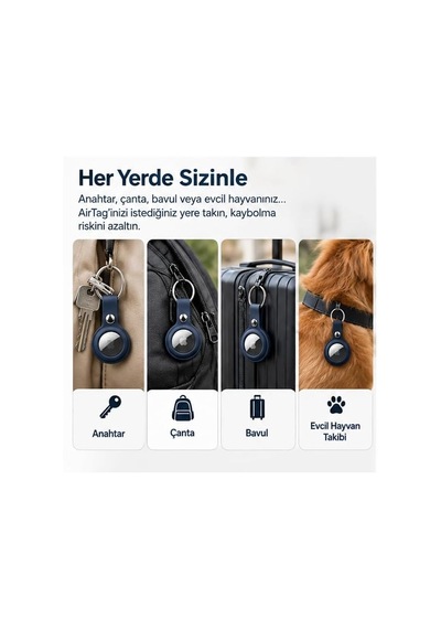 Airtag İle Uyumlu Silikon Anahtarlık Kılıfı A020, Metal Halkalı Lacivert
