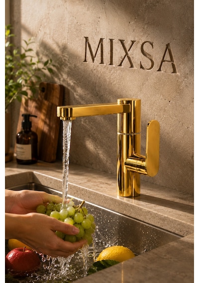 Lüx Premium Gold Silva 360 Oynar Borulu Lavabo Bataryası Özel Seri Modern Batarya Altın