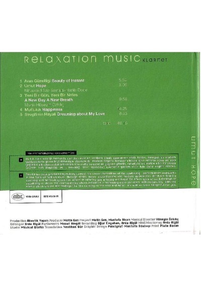 Relaxation Music With Turkish İnstruments - Umut - Hope - Klarnet Enstrümantal Cd Numara -6 Koleksiyon Ürün