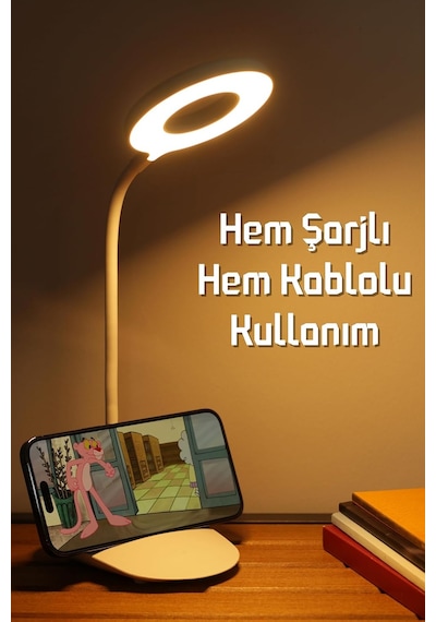 Masa Lambası Dokunmatik 3 Renk 24 Led Telefon Standlı Kademeli Çalışma Okuma Işığı Gece Lambası Tek Renk