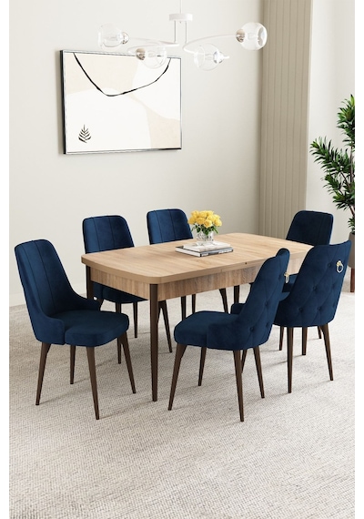 Clara Meşe Desen 80x132 Açılabilir Mdf Masa Yemek Odası Takımı,mutfak Takımı 6 Adet Sandalye Lacivert Clara Meşe Desen 80x132 Açılabilir Mdf Masa Yemek Odası Takımı,mutfak Takımı 6 Adet Sandalye Lacivert
