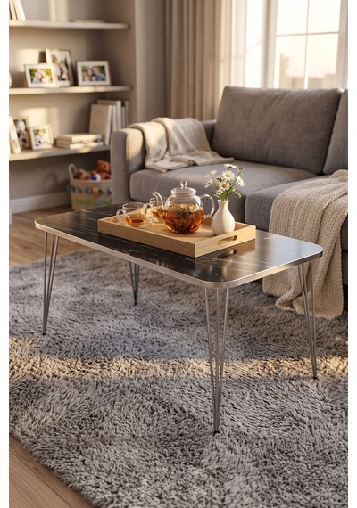 Gümüş Detaylı Modern Orta Sehpa