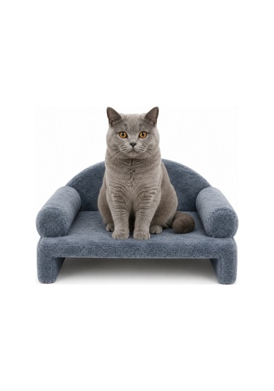 Reyo Pet Peluş Kedi Koltuğu Kedi Kanepesi Kedi Yatağı Evcil Hayvan Dinlenme Koltuğu Rahat Kedi Sofa Yatağı 45 x 33 x 25 CM Çelik Mavisi