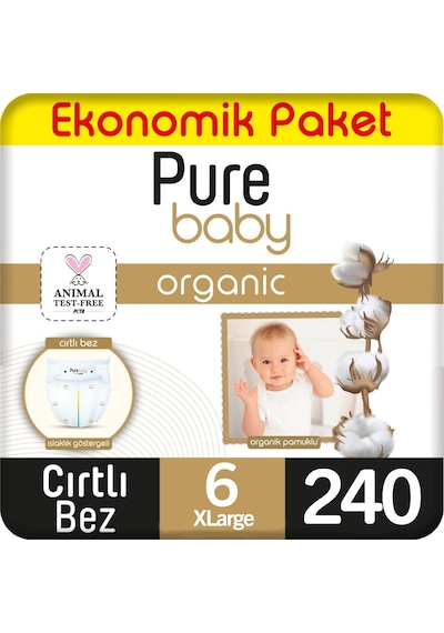 Pure Baby Organik Bebek Bezi Ekonomik Paket 6 Beden 60x4 240 Adet 6 Numara