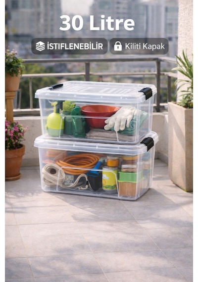 2 Adet 30 Litre Saklama Kabı Beyaz