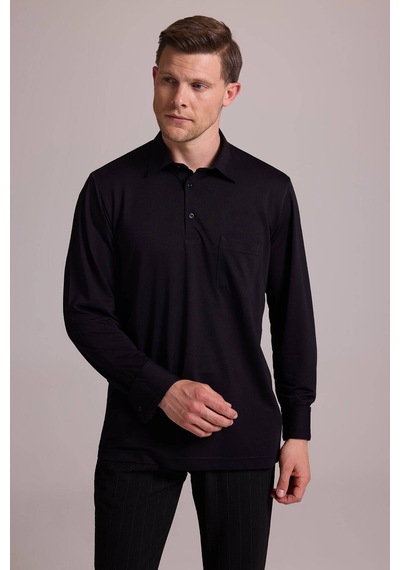Ysf Erkek Siyah Polo Yaka Sweatshirt