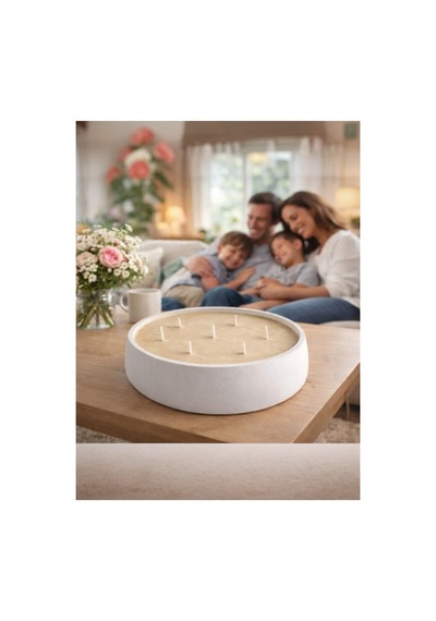 El Yapımı 1,5 Kg Beton Taş Kase Mum - Büyük Boy, Beyaz, Modern Dekoratif Mu