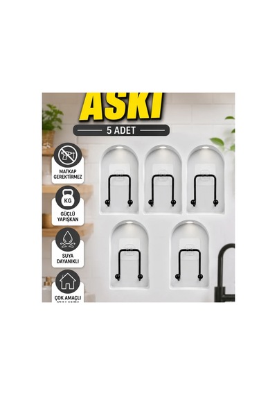 5 Li Yapışkanlı Duvar Askısı Mutfak Ve Banyo İçin Çok Amaçlı Düzenleyici Renkli
