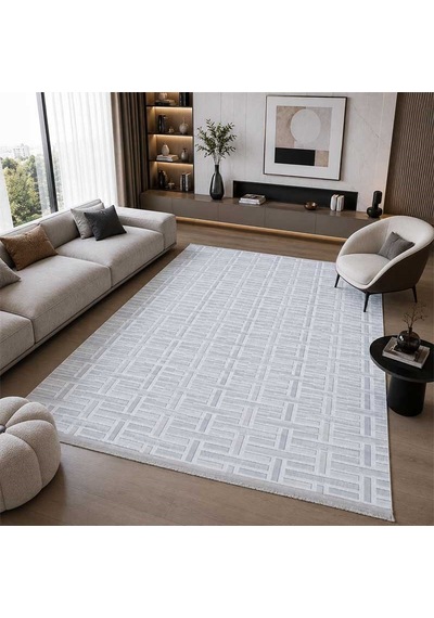Gri Sepet Örgü Desenli Salon Halısı Kaymaz Jel Tabanlı Modern Halı 1