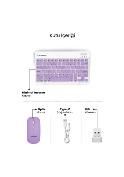 Mor Kablosuz Klavye Ve Mouse Seti Renkli