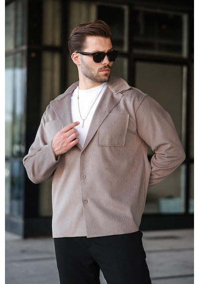 Madmext Camel Cepli Basic Erkek Polar Gömlek E6764 Camel