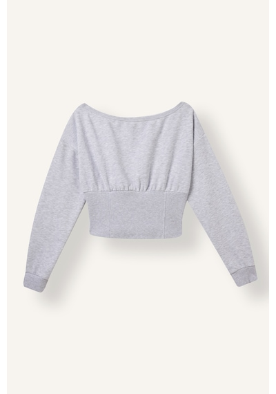 Defacto Slim Fit Kayık Yaka Korse Detaylı Crop Basic Sweatshirt I4984ax26augr256 Gri-gr256