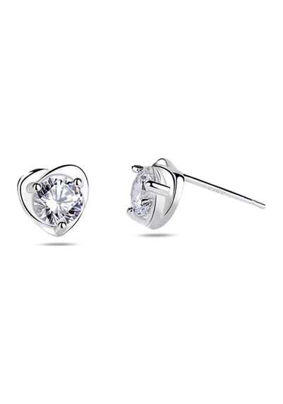Brezza Lusso Jewelry Zirkon Taşlı Kalp Tasarımlı Bayan Gümüş Küpe