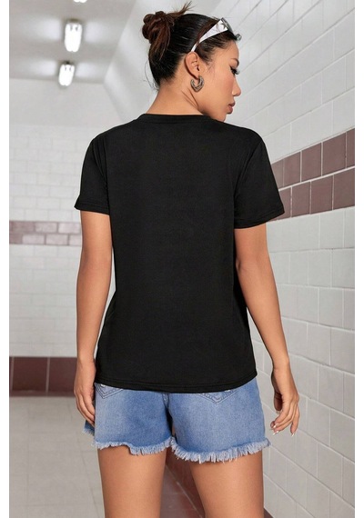 Unisex Lacivert Yaka Kol Detaylı California Club Baskılı Oversize T-shirt Siyah
