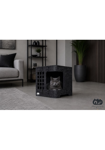 Keçe Kedi Evi Demonte, Yıkanabilir, Taşınabilir Kedi Kulübesi Ketoki Gri