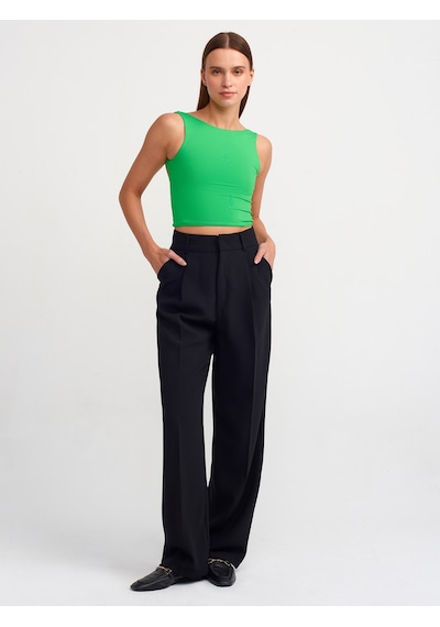 Dilvin Sırtı Açık Crop Top Yeşil