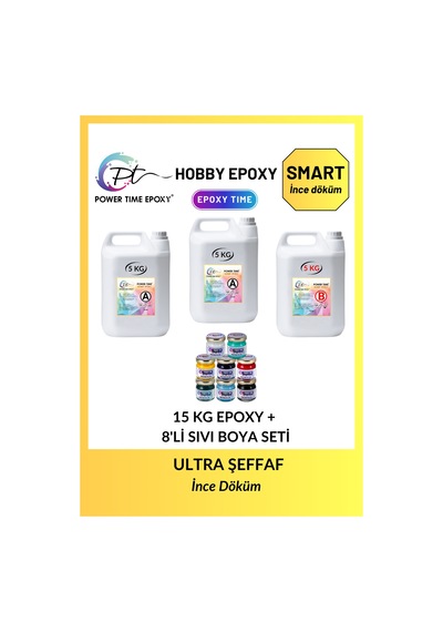 15 Kg Hobby Epoxy Smart+8'li Sıvı Epoksi Boya Seti/ Şeffaf Epoksi
