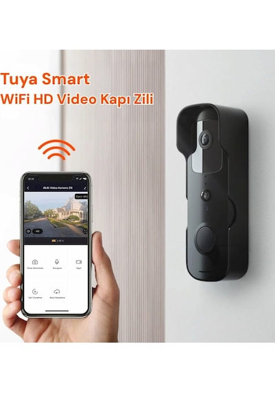 Yeco Bd-10 Akıllı Görüntülü Kapı Zili Hareket Sensörlü, Ip66, Wifi, Çift Yönlü Ses Siyah