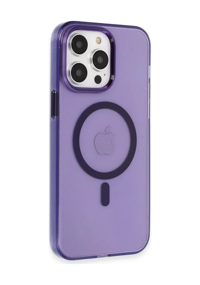 Apple Uyumlu iPhone 14 Pro Uyumlu Kılıf Tron Şeffaf Magsafe Kapak - Derin Mor