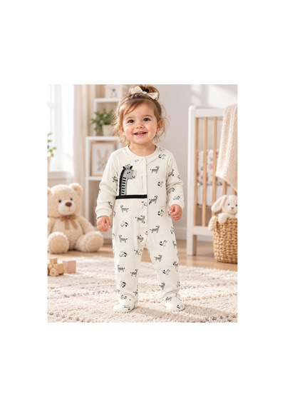 Messlife Zebra Desenli Bebek Tulumu Krem - 929694384 Krem