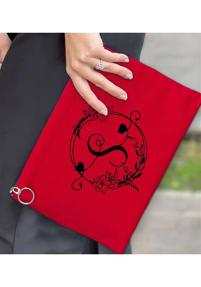 Bk Gift Kişiye Özel Harfli Astarlı Kırmızı Portföy Çanta 30x21cm, Baskılı El Çantası, Organizer Çanta