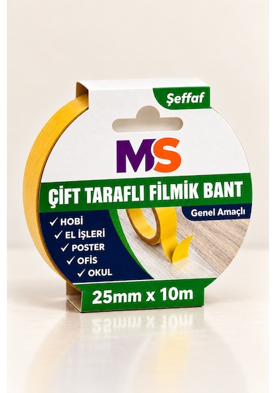 Çift Taraflı Filmik Şeffaf Bant 25 Mm X 10 Metre Yapışkanlı Hobi Bandı El Çok Amaçlı Bantları