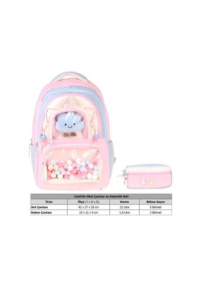 Calacilo Cloudy Kız Çocuk Cloudy Pembe Mavi Renkli Okul Sırt Çantası Ve Kalemlik Seti - Setcc-c4086c Pembe - Mavi