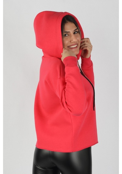 Kadın Kapüşonlu Sweatshirt Nar Çok Renkli